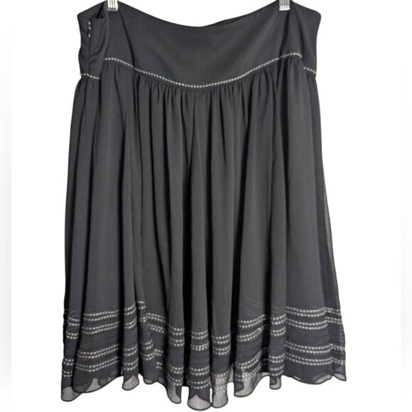 Coldwater Creek Black Contrast Stitch A-Line Sheer Overlay Knee Length Skirt 16 - Picture 2 of 7